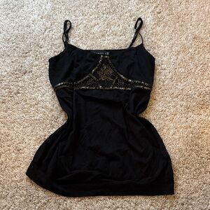 Vintage Black Camisole with Gold Sequin Detail